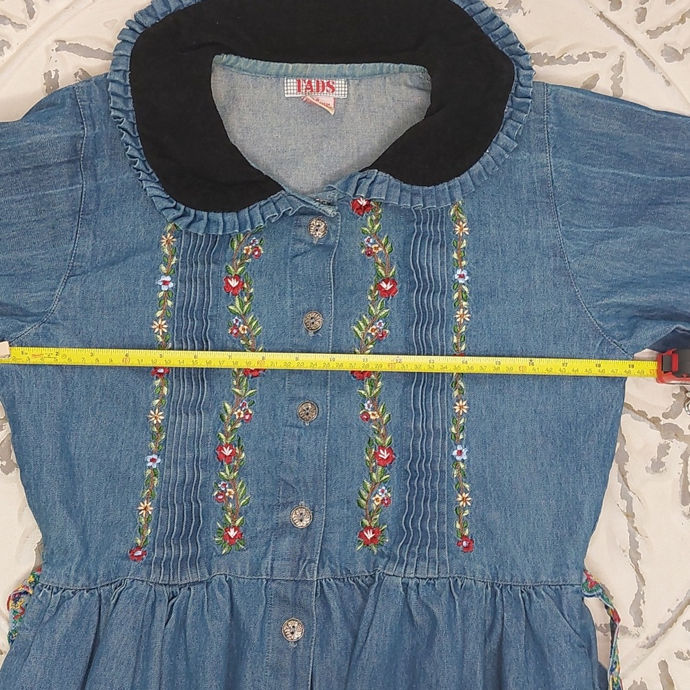Rare Vintage 90s FADS Prairie Cottagecore Embroidered Denim Prairie Dream Dress - Picture 13 of 14